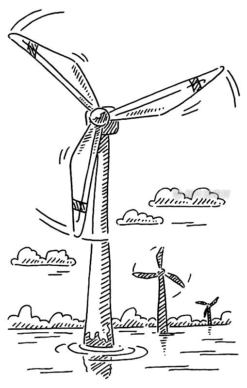 Offshore Wind Turbines Alternative Energy Drawing